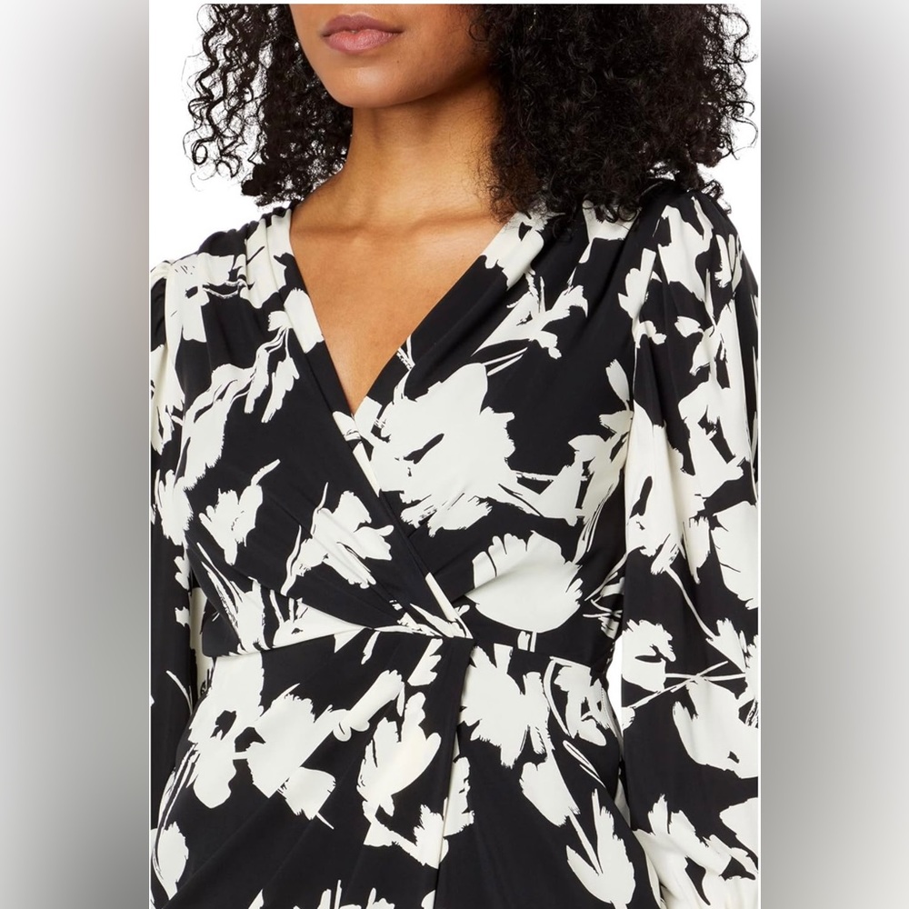 NWT Maggy London Long Sleeve Faux Wrap Dress Size 14 - Picture 3 of 7